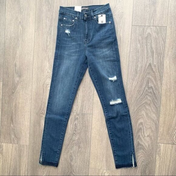 NEON BLONDE Bombshell High Rise Skinny Jeans Denim Dark Wash Distressed Size 25 - Picture 2 of 15